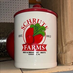 Schrute Farms White and Red Canister